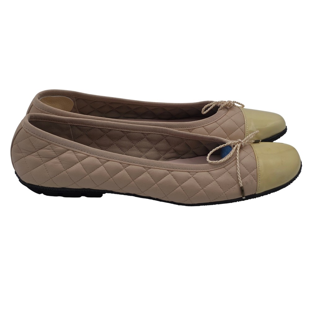 Paul Mayer Attitudes Ballet Flats Womens 9.5 Beige Quilted Yellow Cap Toe Spain